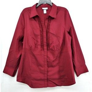 Liz & Me Shirt Womens 16W Burgundy Red Long Sleeve Button Up Blouse Top